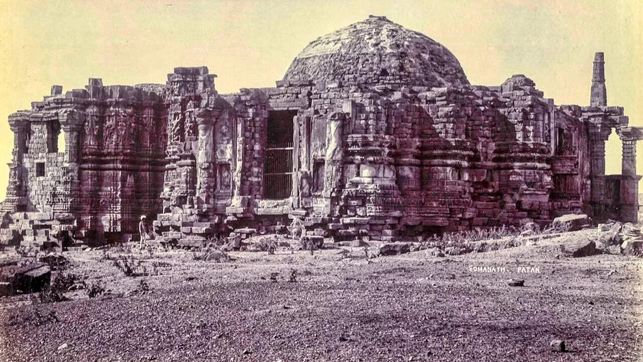 Historical 1895 photograph of the Somnath Temple ruins in Veraval, Gujarat.