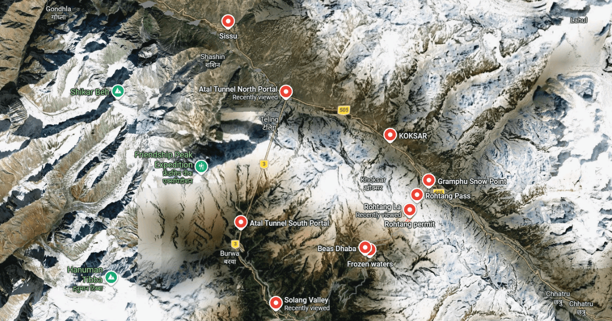 Map of Rohtang Pass and nearby places